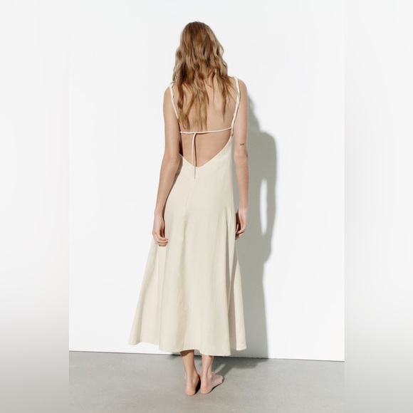 Zara Linen Blend Midi Dress L - Picture 5 of 12